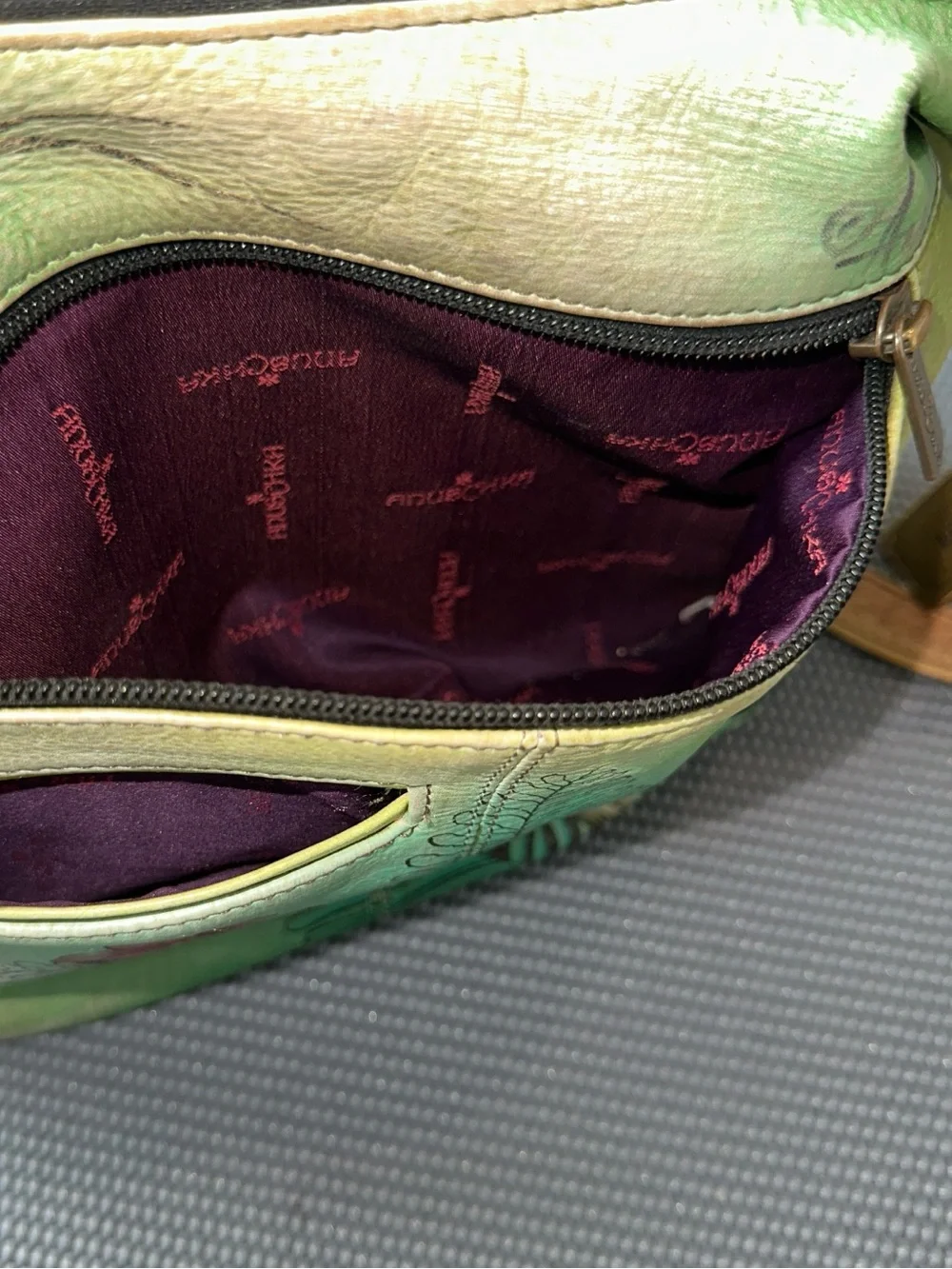 Anuschka Hand Painted Genuine Leather Hobo Shoulder Bag Peacock Floral